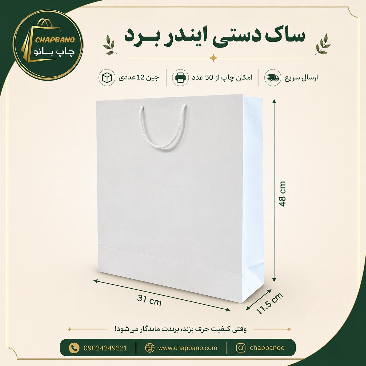 ساک دستی کاغذی ایندربرد سایز 48 در 31 مجموعه 12 عددی